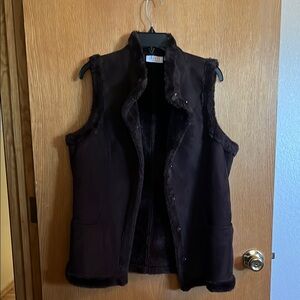 Brown Sleeveless Vest with Soft Plush Texture